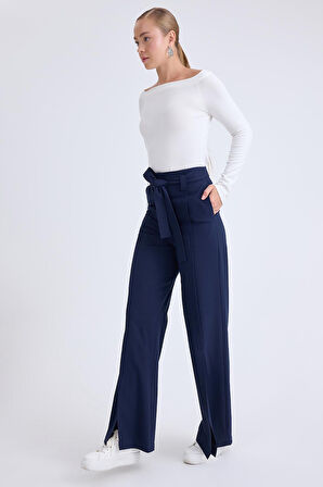 Yüksek Bel Beli Kemerli Pantolon