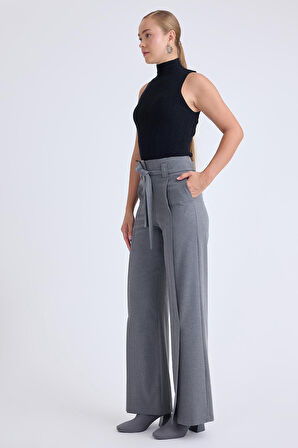 Yüksek Bel Beli Kemerli Pantolon
