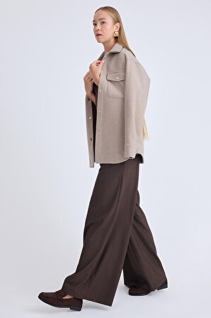 İki Düğme Beli Lastikli Pileli Pantolon