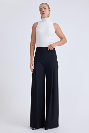 Beli Lastikli Pileli Geniş Paça Pantolon