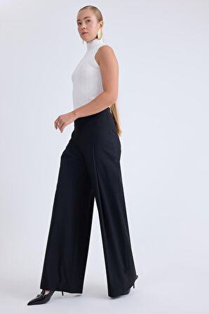 Beli Lastikli Pileli Geniş Paça Pantolon