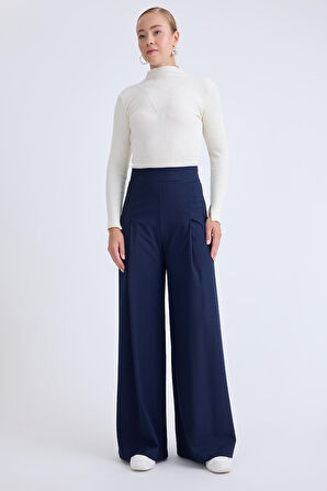 Beli Lastikli Pileli Geniş Paça Pantolon