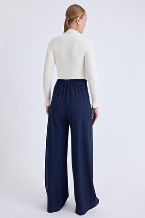 Beli Lastikli Pileli Geniş Paça Pantolon