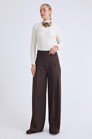 Beli Lastikli Pileli Geniş Paça Pantolon