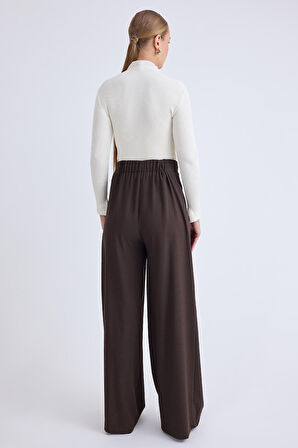 Beli Lastikli Pileli Geniş Paça Pantolon