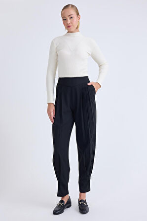 Yüksek Bel Piliseli Bilek Boy Pantolon