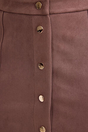 Önü Düğmeli Mini Süet Etek