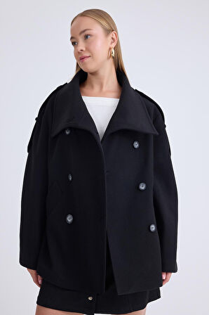 Apolet Detaylı Kısa Kaşe Kaban