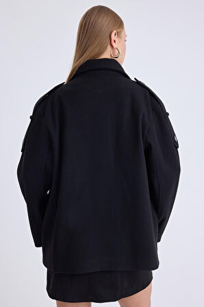 Apolet Detaylı Kısa Kaşe Kaban