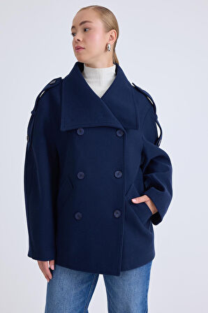 Apolet Detaylı Kısa Kaşe Kaban