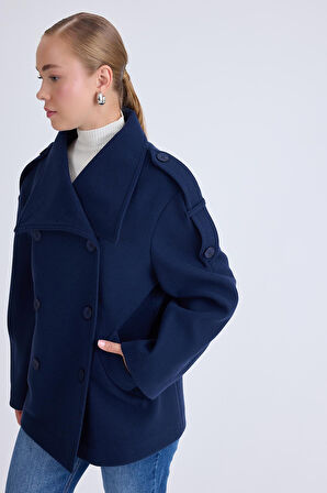 Apolet Detaylı Kısa Kaşe Kaban