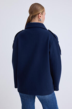 Apolet Detaylı Kısa Kaşe Kaban