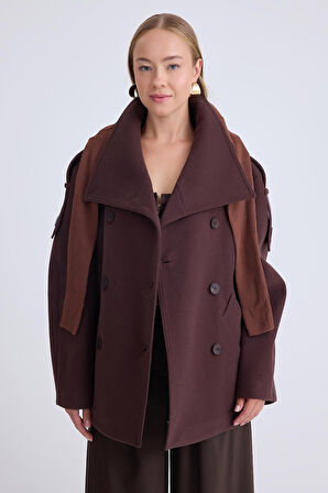 Apolet Detaylı Kısa Kaşe Kaban