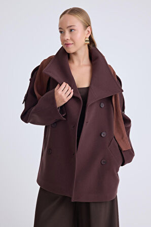 Apolet Detaylı Kısa Kaşe Kaban