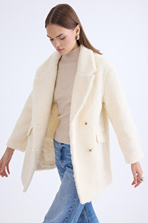 Ceket Yaka Düğmeli Teddy Kaban