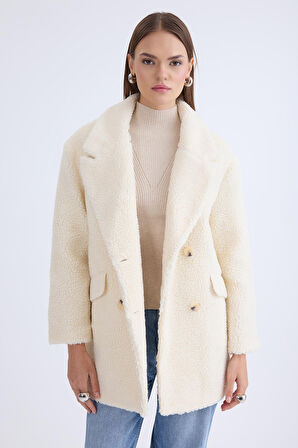 Ceket Yaka Düğmeli Teddy Kaban