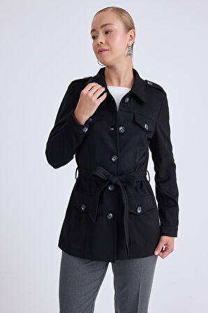 Beli Kuşaklı Düğmeli Süet Ceket