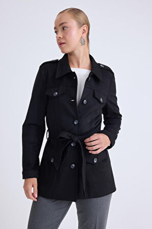 Beli Kuşaklı Düğmeli Süet Ceket