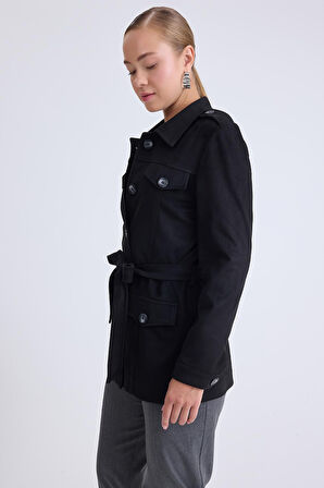 Beli Kuşaklı Düğmeli Süet Ceket