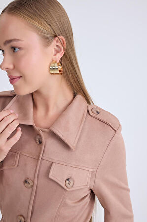 Beli Kuşaklı Düğmeli Süet Ceket