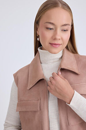 Kapak Cepli Beli Bağcıklı Süet Ceket