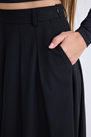 Pileli Midi Boy Cepli Etek