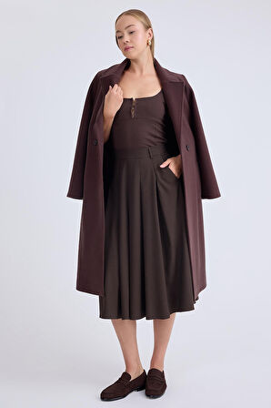 Pileli Midi Boy Cepli Etek