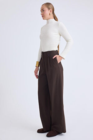 Düğme Detaylı Geniş Paça Pantolon