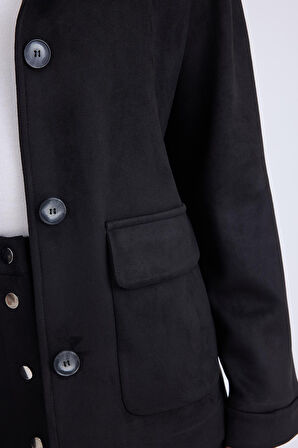 Düşük Omuz Kapak Cepli Süet Ceket