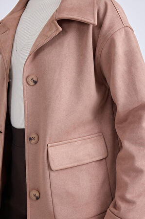 Düşük Omuz Kapak Cepli Süet Ceket