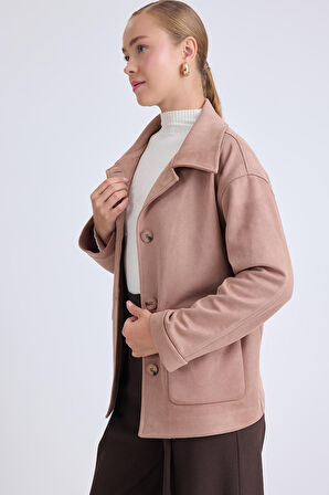 Düşük Omuz Kapak Cepli Süet Ceket