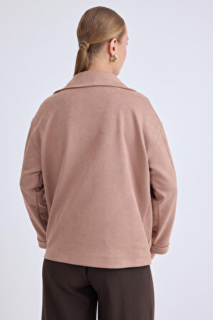 Düşük Omuz Kapak Cepli Süet Ceket