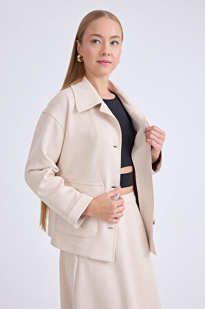 Düşük Omuz Kapak Cepli Süet Ceket