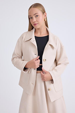 Düşük Omuz Kapak Cepli Süet Ceket