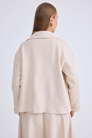 Düşük Omuz Kapak Cepli Süet Ceket