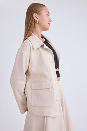 Düşük Omuz Kapak Cepli Süet Ceket