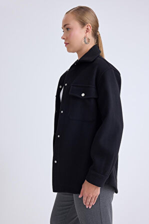 Düşük Omuz Cepli Kaşe Ceket