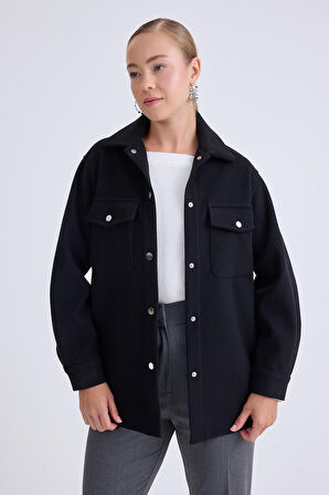 Düşük Omuz Cepli Kaşe Ceket