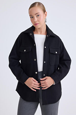 Düşük Omuz Cepli Kaşe Ceket