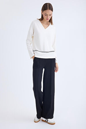 Önü Dikişli Geniş Paça Beli Lastikli Pantolon