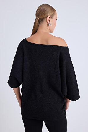 V Yaka Yarım Kol Simli Salaş Bluz