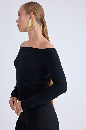 Kayık Yaka Uzun Kol Triko Bluz