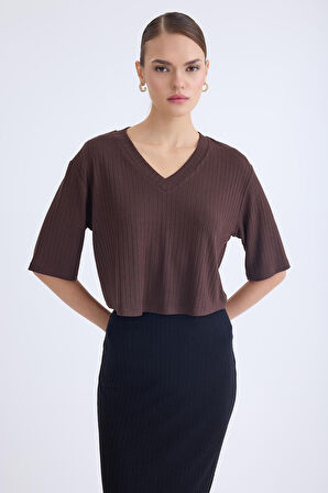V Yaka Kısa Kol Bluz