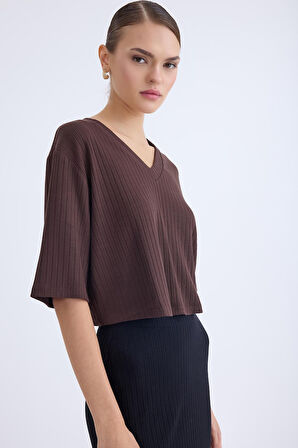 V Yaka Kısa Kol Bluz