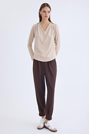 Beli Lastikli Pileli Eşofman Pantolon