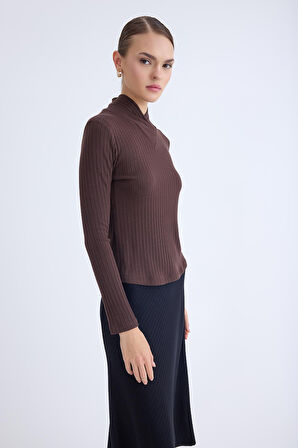 Fitilli Kumaş Önü Detaylı Uzun Kol Bluz