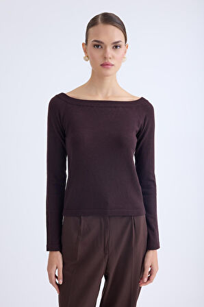 Kayık Yaka Uzun Kol Triko Bluz