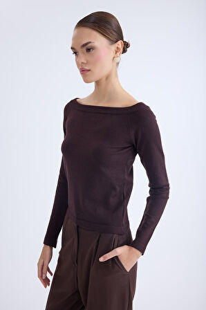 Kayık Yaka Uzun Kol Triko Bluz