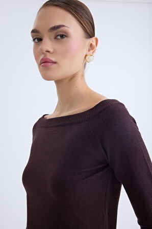 Kayık Yaka Uzun Kol Triko Bluz