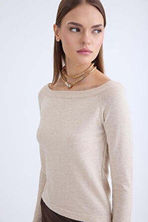 Kayık Yaka Uzun Kol Triko Bluz